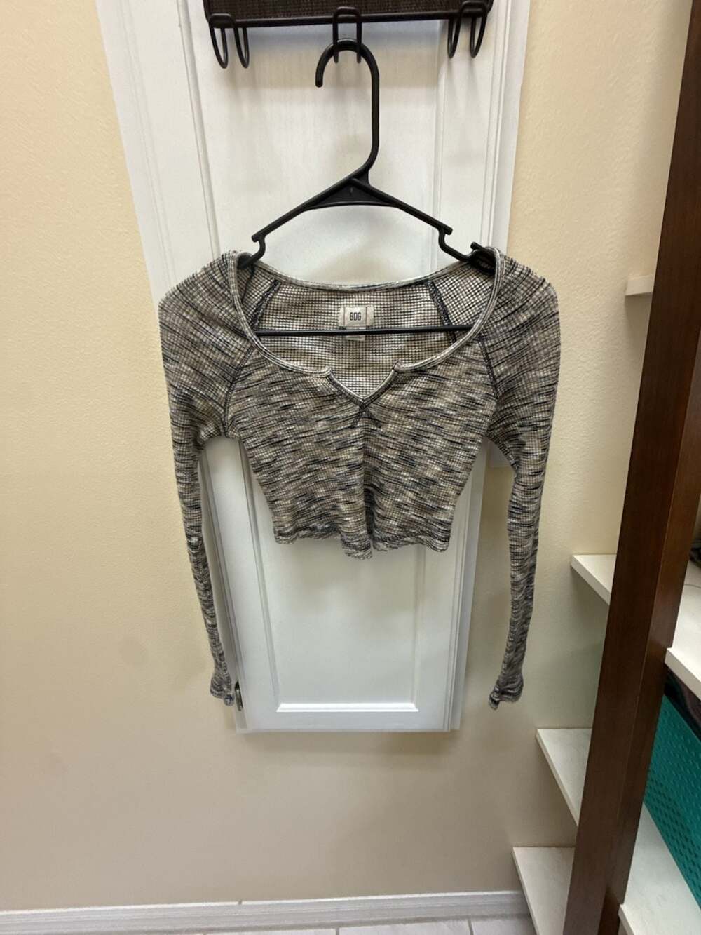 BDG Urban Outfitters Long Sleeve Cropped Waffle Knit Top Brown Marled Small